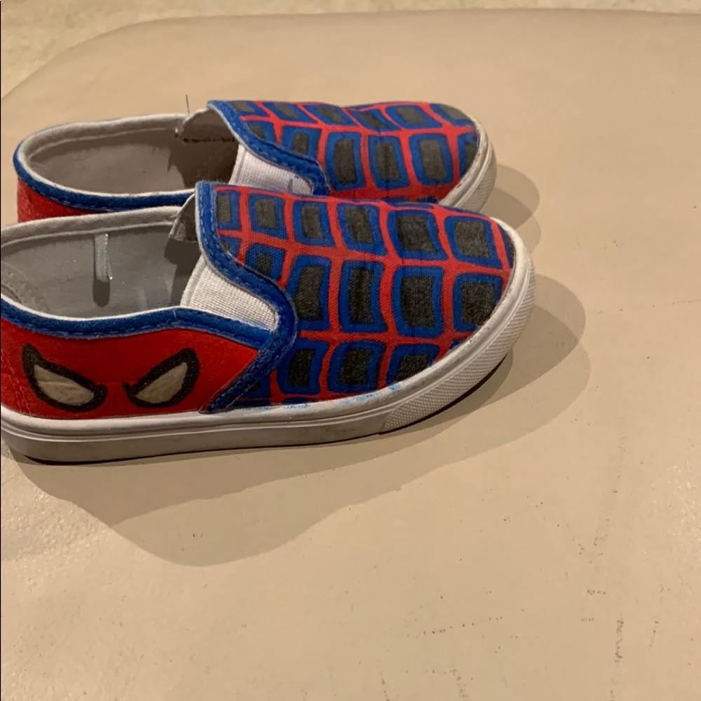 Red and Blue Slip-On Sneakers with Web Design